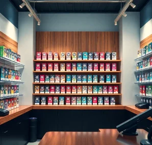 Erlebe die Vielfalt der Hqd pods in einem modernen Vape-Shop mit einladenden Farben.