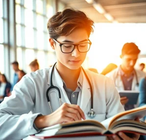 Medizinstudium ohne Aufnahmeprüfung: Students collaborating in a vibrant medical study environment.