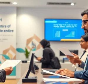 Cancelling Ejari contract process illustrated with a customer at a service center for ejari cancellation​.