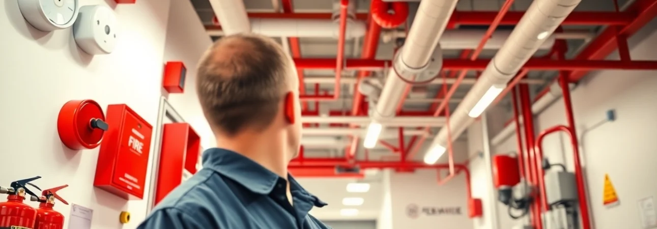 Inspecting fire protection equipment, including alarms and extinguishers, to ensure safety.