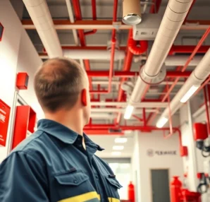Inspecting fire protection equipment, including alarms and extinguishers, to ensure safety.