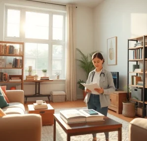 House organizer Johns Creek demonstrating professional organization in a serene living room.