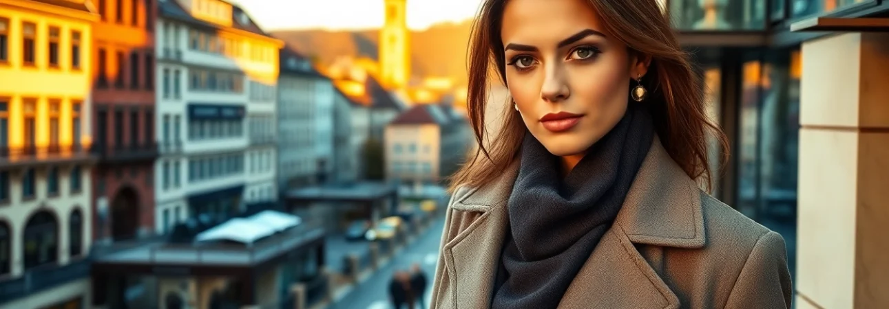 Model Zurich in stylischer Umgebung, präsentiert urbanen Charme und elegante Mode.