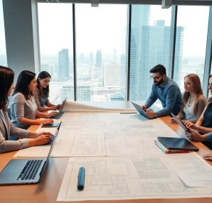 Level 7 NVQ diploma in construction senior management answers discussed by professionals in a collaborative office setting.