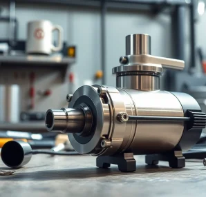 Vacuum ejector showcased on a workshop bench, emphasizing its technical features and industrial setting.