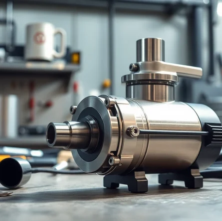 Vacuum ejector showcased on a workshop bench, emphasizing its technical features and industrial setting.