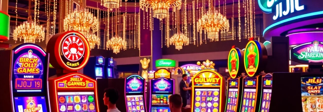 Experience the excitement of JILI Games in a vibrant casino atmosphere with lively players and slot machines.