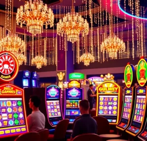 Experience the excitement of JILI Games in a vibrant casino atmosphere with lively players and slot machines.