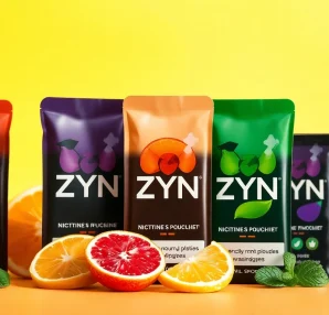 ZYN nicotine pouches arranged artistically showcasing their vibrant flavors and sleek packaging.