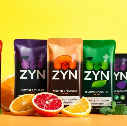 ZYN nicotine pouches arranged artistically showcasing their vibrant flavors and sleek packaging.