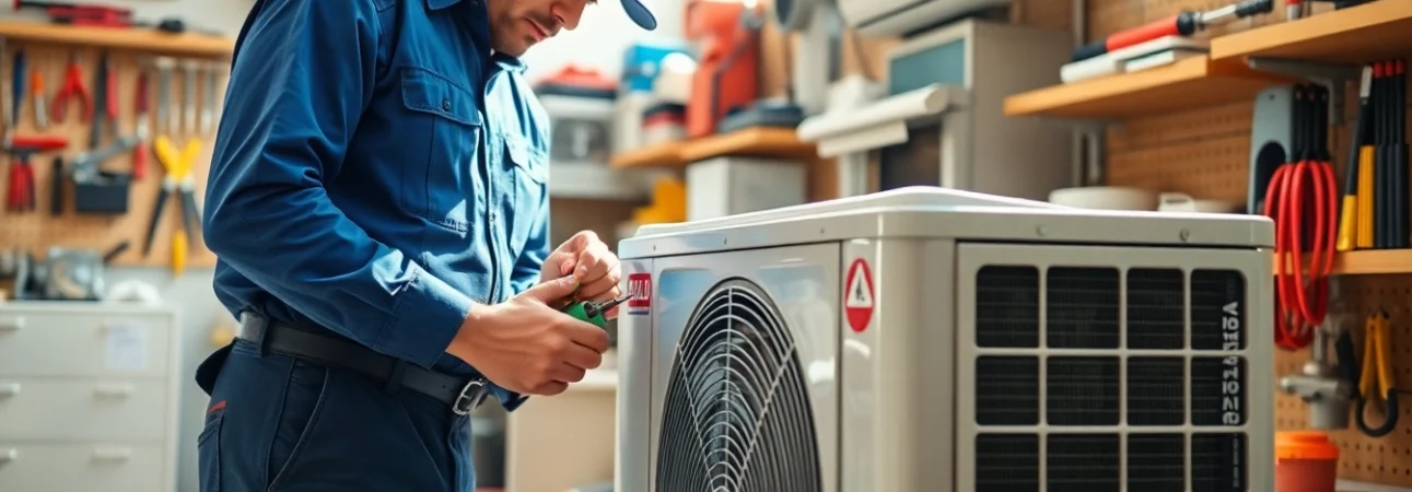 Expert AC repair in Glendale, AZ by a professional technician fixing an air conditioning unit.