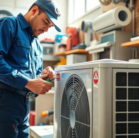 Expert AC repair in Glendale, AZ by a professional technician fixing an air conditioning unit.