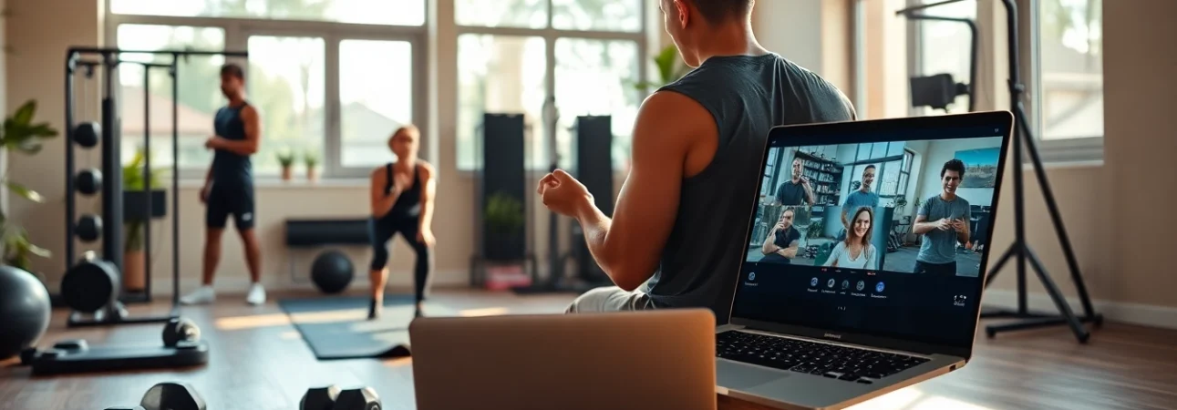 Engage in effective Online gym Training guided by a professional trainer in a vibrant home setting.