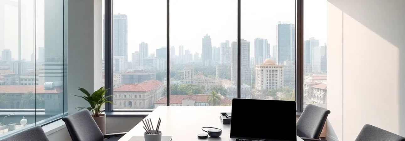 Browse modern office space for rent in Bangalore with stunning city views and a contemporary design.