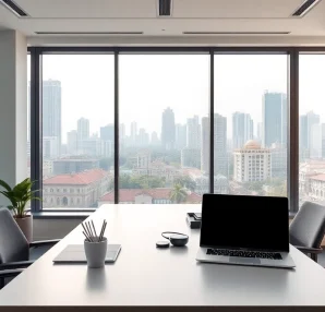 Browse modern office space for rent in Bangalore with stunning city views and a contemporary design.