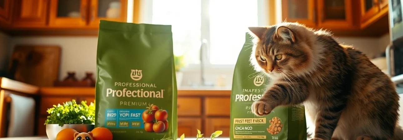 Engaging scene of premium cat food North Vancouver with a curious cat in a cozy kitchen.