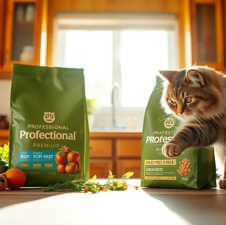 Engaging scene of premium cat food North Vancouver with a curious cat in a cozy kitchen.