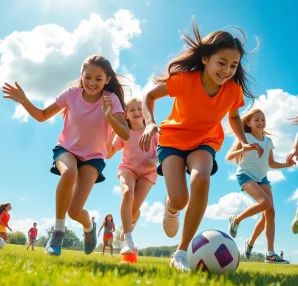 Girls engaged in fun activities at Multi Sports Camps for Girls, showcasing teamwork and sportsmanship.
