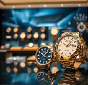 Showcase premium watches at a luxurious retail setting while reflecting how to Sell luxury watch effectively.
