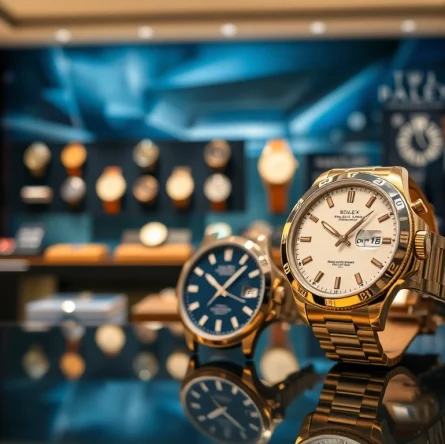 Showcase premium watches at a luxurious retail setting while reflecting how to Sell luxury watch effectively.