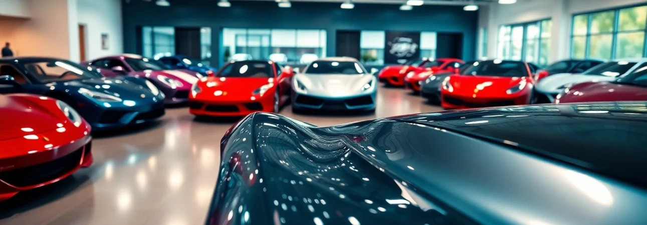 Discover the perfect car in an elegant automotive showroom filled with luxury vehicles.