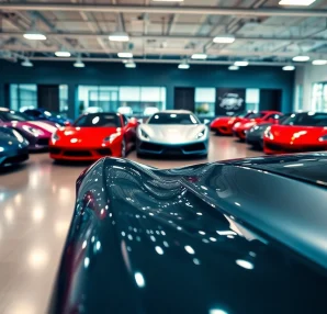 Discover the perfect car in an elegant automotive showroom filled with luxury vehicles.