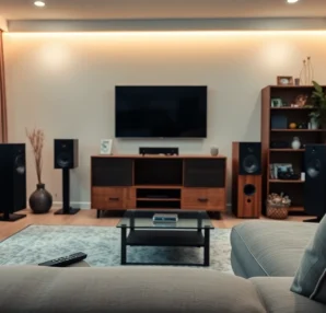 Enhance your home audio installation near me with a professional setup in a vibrant living room.