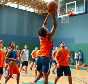 Young athletes training at Takeover Basketball Academy showcasing teamwork and athleticism.