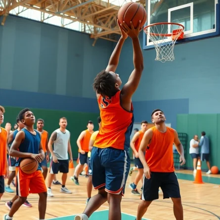 Young athletes training at Takeover Basketball Academy showcasing teamwork and athleticism.