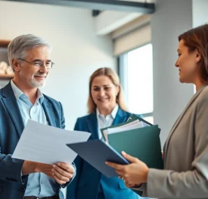 Family lawyers Adelaide assisting clients with legal documents in a professional office setting.