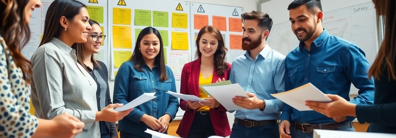 Students discussing level 6 nvq diploma in occupational health and safety - completed assignments pdf in a collaborative environment.