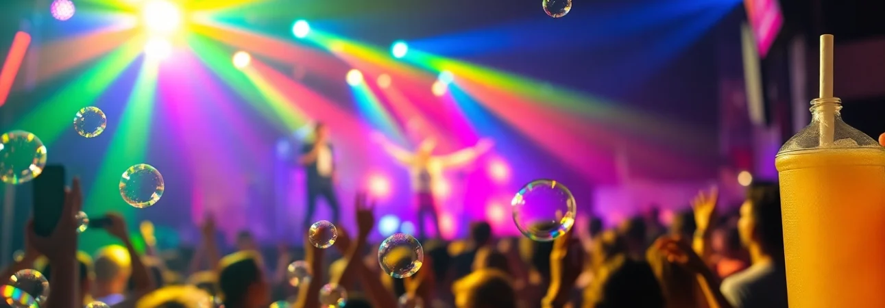 Experience the creativity and excitement of 汽水音乐官网 at a lively music festival atmosphere.