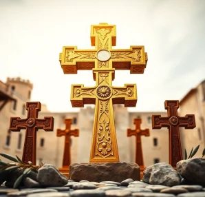 Admire Jerusalem crosses featuring a central large cross surrounded by four smaller crosses.