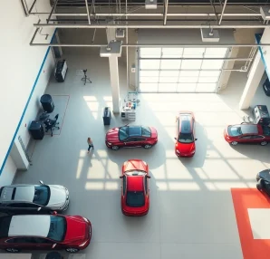 Efficient car service atlanta featuring a modern garage setup and diverse vehicle types for customer convenience.