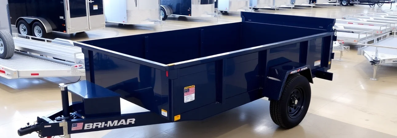 Browse Bri-Mar trailers for sale near me showcasing quality and variety in a dealership.