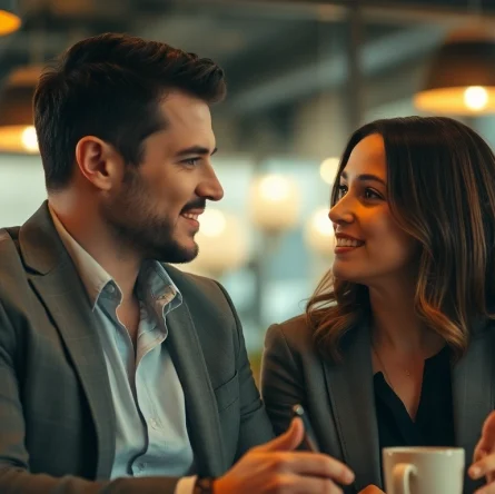 Enhancing communication in relationships through a couple's engaged conversation in a café.