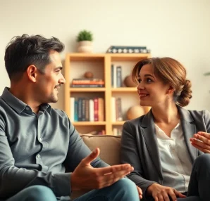 Promoting communication in relationships with a couple engaging in heartfelt conversation.