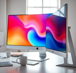Buy Apple Pro Display XDR in a modern workspace with vibrant colors and sleek design.