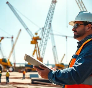 Evaluate NVQ Level 4 Crane supervisor answers with a professional overseeing a busy construction site.