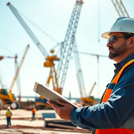 Evaluate NVQ Level 4 Crane supervisor answers with a professional overseeing a busy construction site.