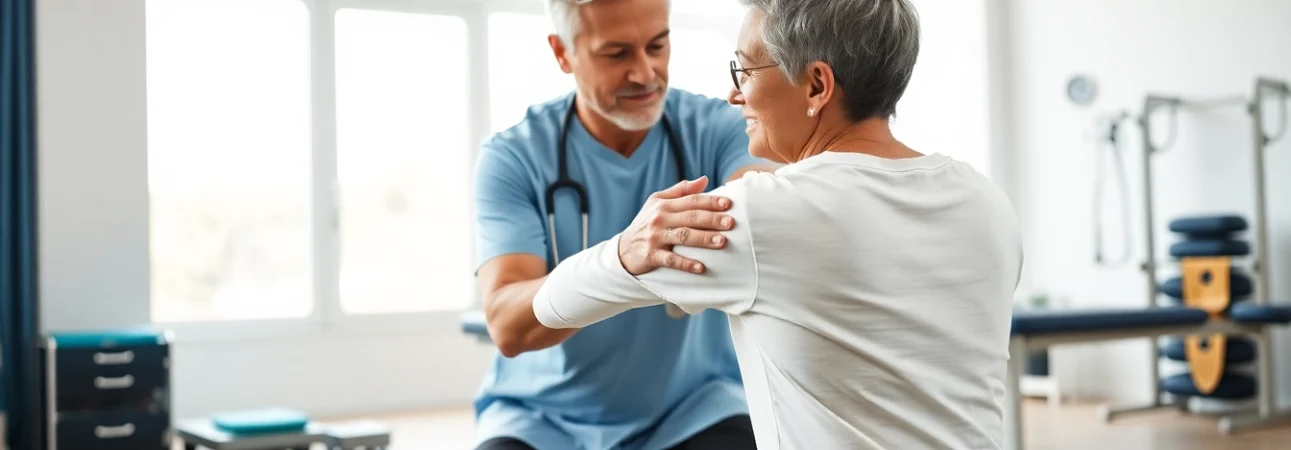 Patient receiving physiotherapy near me with expert guidance in a welcoming clinic.