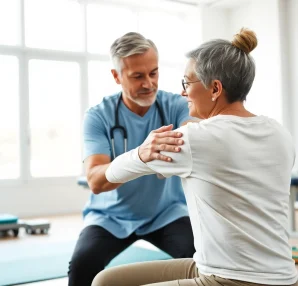 Patient receiving physiotherapy near me with expert guidance in a welcoming clinic.