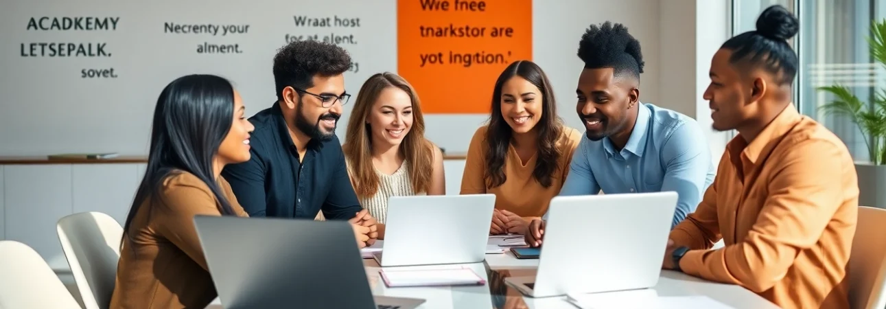 Engaged digital marketing team collaborating at https://cedric-riley.metadesigndemos.com in a bright office environment.