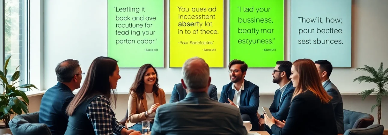 Engaged team discussing business quotes in a modern office setting