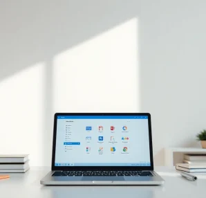 Efficiently downloading WPS Office software on a sleek laptop in a bright workspace.