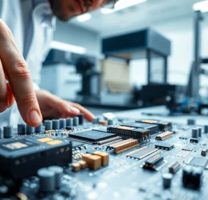 Inspecting advanced MICROCHIPS on a circuit board in a high-tech lab environment.
