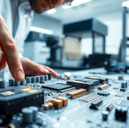 Inspecting advanced MICROCHIPS on a circuit board in a high-tech lab environment.