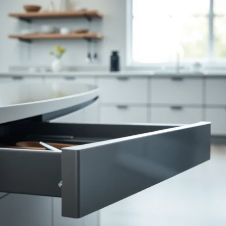 Showcase slim box drawer system with sleek design and soft-close feature in a modern kitchen.