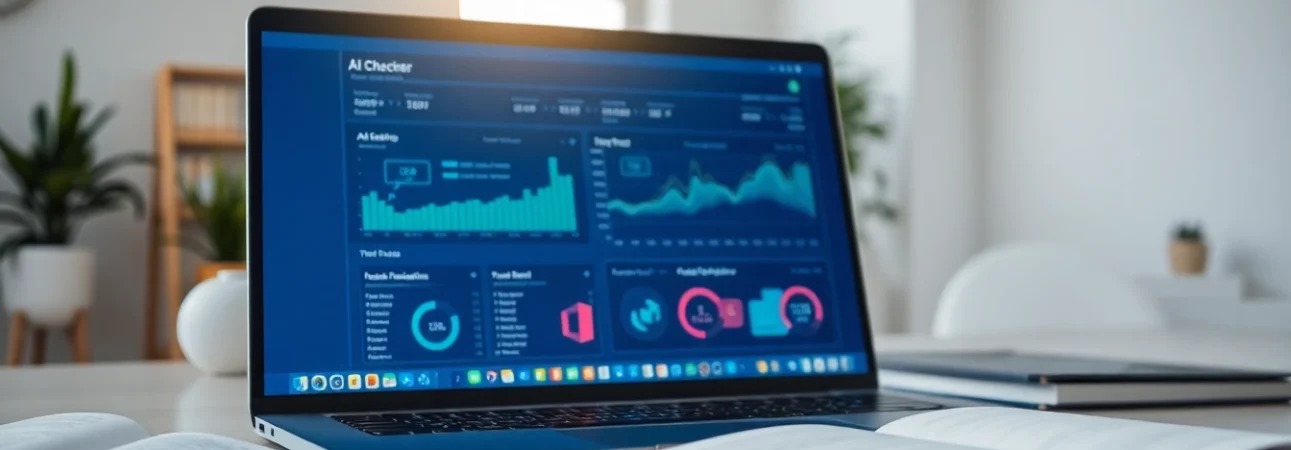 AI checker interface on a modern laptop analyzing text, enhancing productivity.