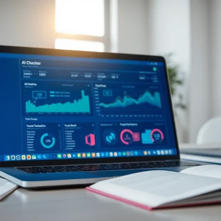 AI checker interface on a modern laptop analyzing text, enhancing productivity.
